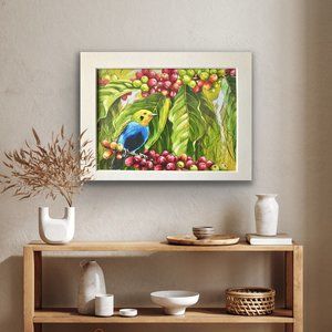 8x10" Colombia Cafe Quindio Art Print (w/mat): Multicolored Tanagar Bird - HOME